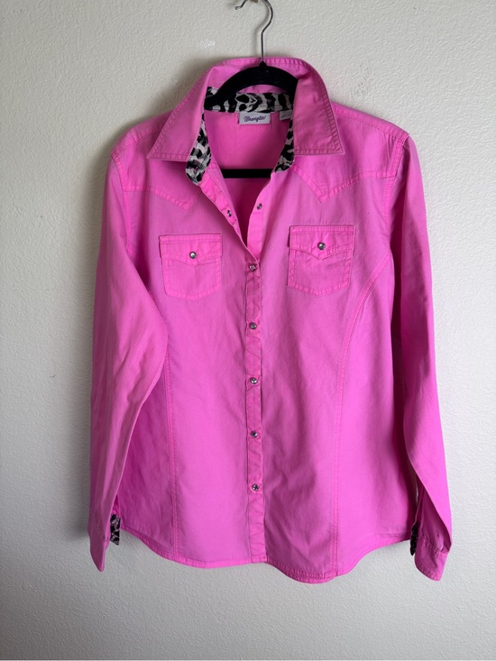 Wrangler Tops - Wrangler Women's Long Sleeve Cowgirl Shirt W/Rhinestone Snaps Bright Pink XL